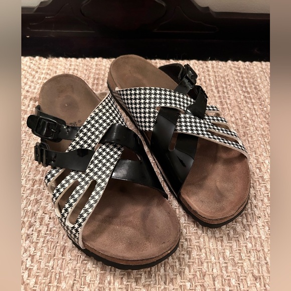 Birkenstock Tatami Houndstooth Sandals Women Sz 9 Strappy Slide On Boho Buckle - Picture 3 of 10